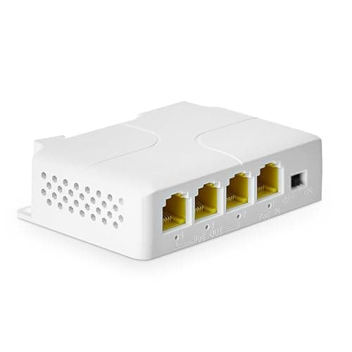 Image of YuLinca 4 Port Gigabit PoE Extender with 1 PoE in 3 PoE Out, IEEE 802.3 af/at 30W PoE Repeater with 10/100/1000Mbps, Wall and Din Rail Mount PoE Passthrough Switch