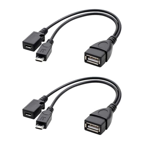 Image of 2 Pack 2-in-1 Micro USB Adapter with Power for Fire Stick 4K, OTG Power Cable, External Hard Drives, USB Card Readers, Game Controllers, PlayStation Classic - Universal Charging and Data Adapter