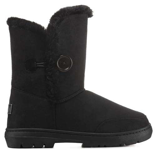 Image of Holly Womens Single Button Faux Faux Waterproof Rain Winter Snow Boots - Black - 5 - BLA38 AEA0145