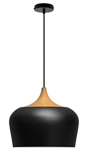 Image of 1 Light Ceiling Pendant Light Black Lamp Shade Wood Effect Fitting, Modern Kitchen Island Lights H3024