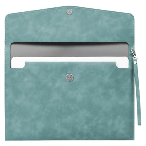 Image of OFFCUP Envelope Documents, A4 Leather File Folder, Portable PU Document Bag with Pockets, Travel Portfolio Bag Holder Organizer for Document Stationery Organizer Tablet PC Sleeve (Blue)