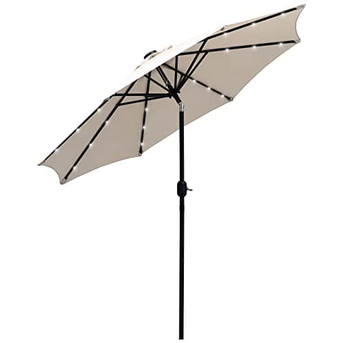 Image of Outsunny 2.7m Patio Garden Umbrella Outdoor Parasol Outdoor Market Table Umbrella with Tilt Crank and 24 LEDs Lights (Cream)