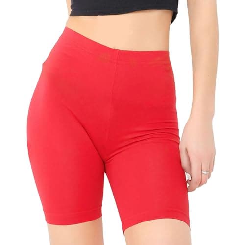 Image of The Fancy Dress® Women's Cotton Cycling Shorts - Ladies Yoga Gym Workout Running Cycling Sports Shorts Stretchy 1/2 Length Over-Knee Legging (Red, 20-22)