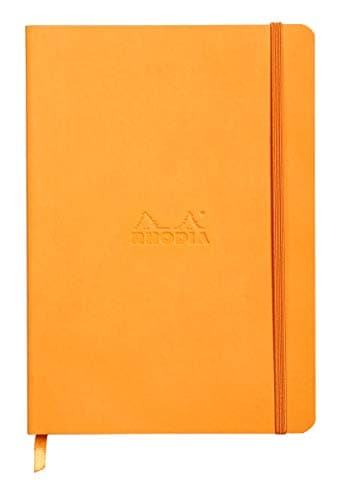Image of RHODIA 117465C - Orange Soft Notebook - A5 - Dotted Dot - 160 pages - Ivory Clairefontaine Paper 90 g/m - Bookmark, Elastic Closure - Faux Leather Cover - Rhodiarama Collection