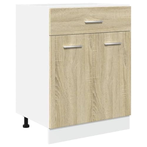 Image of vidaXL Drawer Bottom Cabinet - Kitchen Storage Unit, Engineered Wood Sonoma Oak - One Drawer, Two Shelves, 60 x 46 x 81.5 cm