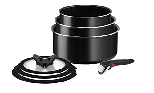 Image of Tefal Ingenio Easy ON 7 piece Non-Stick Saucepan Set, 16/18/20cm Saucepans with Glass Lids, Bakelite Removable Handle, Easy Cleaning, Heat Indicator, All Hobs Compatible Except Induction, L1599602