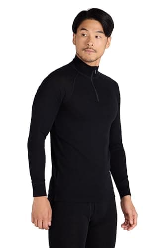 Image of Mountain Warehouse Merino Mens Long Sleeved Thermal Baselayer Top - Lightweight, Breathable & Quick Wicking Jumper with Half Zip - for Walking & Hiking Black 3XL