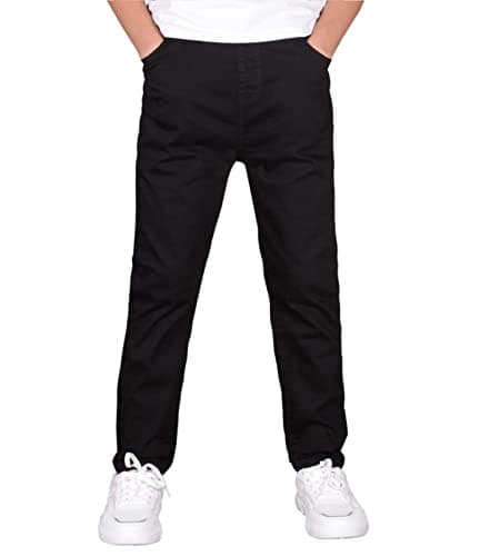 Image of CAMLAKEE Boys Chino Trousers Kids School Straight Fit Cargo Pants Casual Streewear with Elastic Waistband Black UK:10-11 Years (manufacturers's Size: 150)