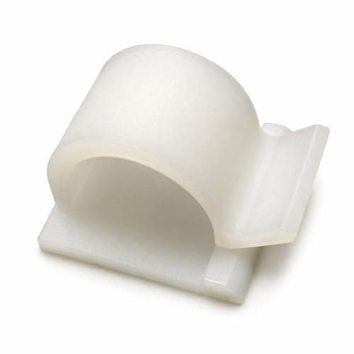 Image of White Self-Adhesive Cable Clips 16mm, 50 Pack Large Wire Holder Clips for Cable Management, Sticky Cable Tidy Clips for Desk, Wall, Office, TV, Extension Leads, Power Cables and Network Wires
