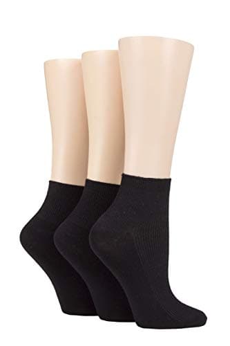 Image of ELLE Ladies Ribbed Bamboo Ankle Socks Pack of 3 Black 4-8