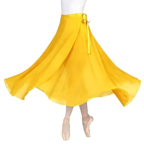 Image of Baisdan Women Ballet Wrap Skirt Chiffon Sheer Long Ballet Dance Skirt Dancewear Yellow