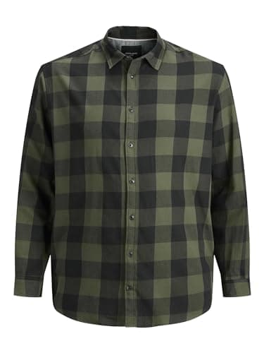 Image of JACK & JONES Mens Jjegingham Twill L/S Noos Shirt, Dusty Olive, M UK