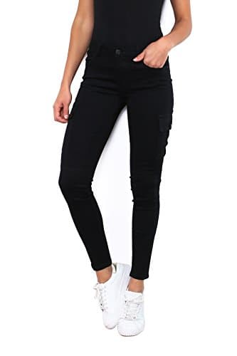 Image of Noir Triple XXX Women's Cargo Skinny Stretch Jeans Cotton Cargo Black Trousers UK 6-14 (14)