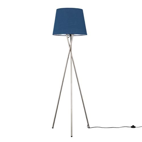 Image of MiniSun | Modern Brushed Chrome Floor Lamp with a Navy Blue Tapered Shade | Floor Lamps & Torchieres, Home Décor & Improvement Essential | Includes 6W LED Bulb [3000K Warm White]