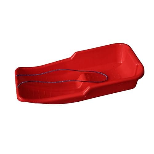 Image of Heavy Duty Snow Sledge - For Adults, Winter Toboggan Sleigh Sled With Rope | Plastic Ski Board, Pull Strap - Skateboard for Outdoor Snow, Skiing Board, Speeder, High-Performance (Red)