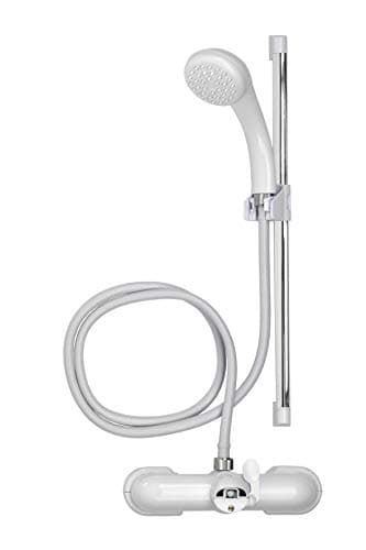 Image of Croydex Shower Head and Hose Mixer Set with Riser Rail - 1.5m Shower Hose and Handset with Rub Clean Nozzles, Easy Install Wall Mounted Rail for Bathrooms - Ideal Hot & Cold Water Mixer (White)