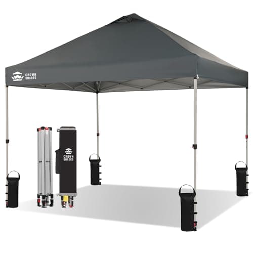 Image of CROWN SHADES Pop Up Gazebo 3m x 3m, Center Lock One Push Instant Pop Up Outdoor Canopy Tent, Heavy Duty Gazebo with Carry Bag, Bonus 8 Stakes and 4 Ropes, Grid Grey