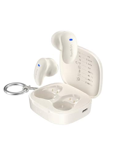 Image of Belkin SoundForm Anywhere Wireless Earbuds, Lightweight Earbuds for Side Sleeping with Long-Lasting Comfort, Bluetooth 6.0, 26H Battery Life, IPX4, Earphones for sleeping, sports and more - White