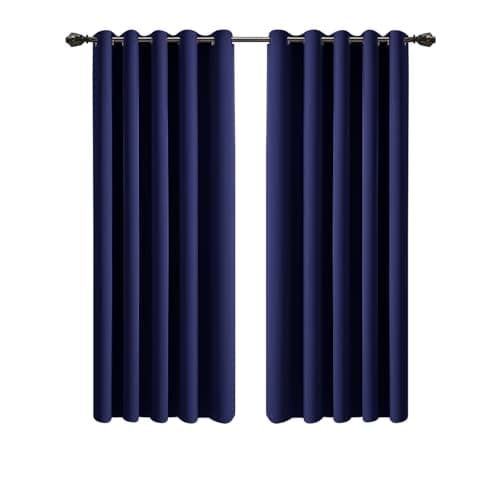 Image of Imperial Rooms Eyelet Blackout Curtains for Bedroom 66x54 Inch Navy Curtains for Living Room Thermal insulated and Energy Saving 2 Panels with Tiebacks