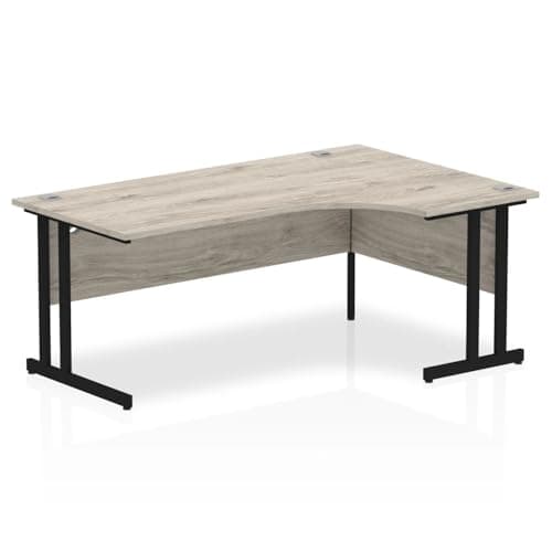 Image of Mr Office Impulse Right Crescent Desk, Black Cantilever Leg, Grey oak, 1800