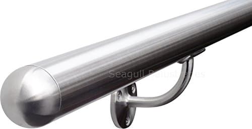 Image of Seagull Balustrades Stainless Steel Stair Handrail - Pre-Assembled, 320-Grit Satin Brushed Polished - Select Length - Classic Domed Ends - Made in UK
