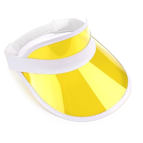 Image of Unisex 80s Style Retro Neon Sun Visor Hat Headband Cap Golf Tennis Stag Poker Party (Yellow)