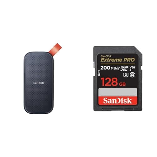 Image of SanDisk 2TB Portable SSD - up to 800MB/s Read Speed, USB 3.2 Gen 2 & 128GB Extreme PRO SDXC card + RescuePRO Deluxe, up to 200MB/s, UHS-I, Class 10, U3, V30