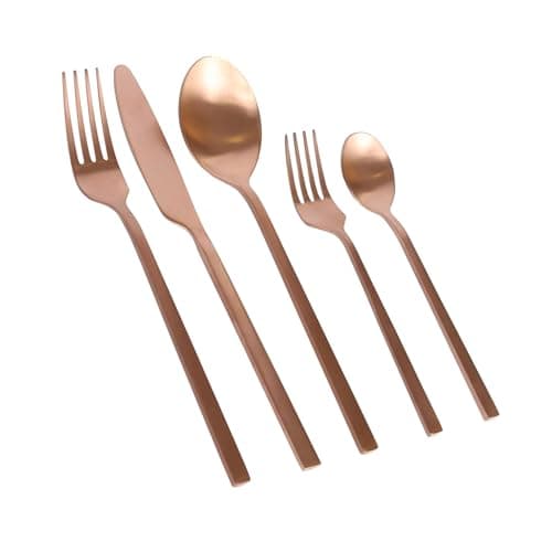 Image of Argon Tableware 40 Piece Copper Stainless Steel Cutlery Set – Luxury Dining Set for 8 People with Knives, Forks, Spoons & Teaspoons – Dishwasher Safe Elegant Tableware