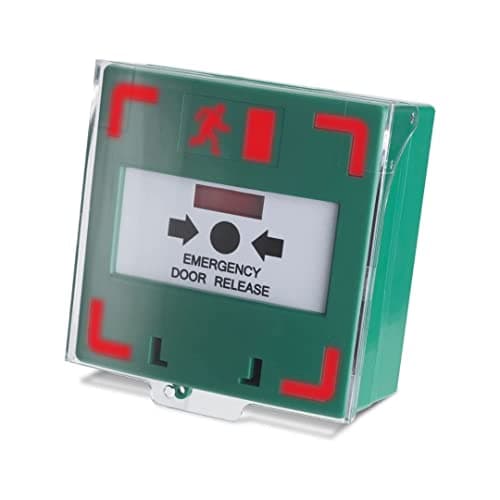Image of SecureMyDoor - Resettable Call Point Emergency Exit Door Lock Release Switch - Surface Mount with LED Status Indicator & Sounder | Green Plastic | Manual Override for Magnetic Locks Access Control