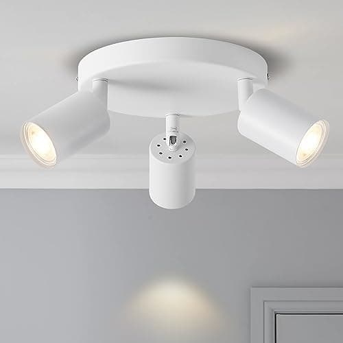 Image of ANWIO White Spot Ceiling Lights,Kitchen Lights Ceiling,GU10 Hallway Ceiling Lights Fitting,3 Way Spotlight Indoor Adjustable Ceiling Spot Lamp(EUS-EA190811-10-03CW-1U,NO Bulbs)