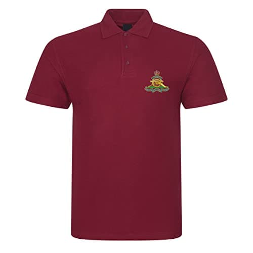 Image of Apm Apparel Royal Artillery Insignia Mens Embroidered Polo Shirt British Army Military Embroidery (UK, Alpha, L, Regular, Regular, Maroon)