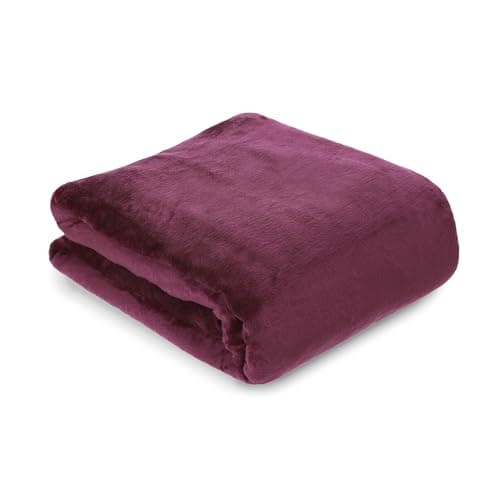 Image of aztex Super Soft Fleece Blankets, Bed Throw, Fluffy and Warm Throws or Blankets for Beds/Sofas, Home, Bed, Travel, Car Blanket, 140 x 180cm (Shimmering, Plum)