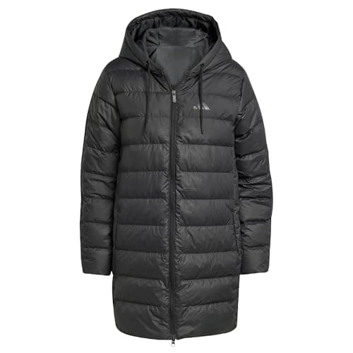 Image of adidas Women's Essentials Climawarm 3 Stripes Light Down Hooded Parkas Coat, black, M