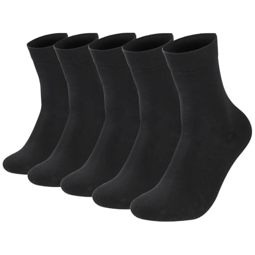 Image of Simpeak 5 Pairs 6-11 UK Men's Work Socks Cotton Multipack, Comfortable & Breathable Mid-Calf Socks (Black)