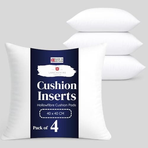 Image of Lancashire Textiles 4 Pack 16" x 16” (40 x 40cm) Quality Microfibre Super Bounce Fibre Cushion Pads Made in Britain with Our Luxury Hollowfibre Filling