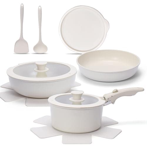 Image of 11 PCS Kitchen Cookware Sets with Detachable Handle, Pots and Pans Set Non Stick, Induction Pan Set for RV Cookware,Oven Safe, PFOA Free