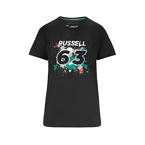 Image of Mercedes AMG Petronas Formula One Team - Official Formula 1 Merchandise Collection - George Russell Womens #63 T-Shirt - Black - Size: XS