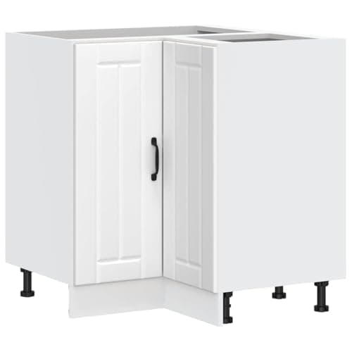 Image of vidaXL Kitchen Corner Base Cabinet Lucca - White Engineered Wood L-Shape Storage Unit with Adjustable Feet - 75.5x75.5x81.5 cm for Modern Kitchen Layouts