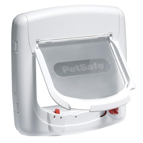 Image of PetSafe Magnetic 4 Way Locking Deluxe Cat Flap - Selective Entry for Secure Access - White & Woodgrain