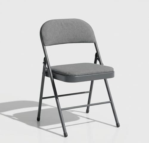Image of SuperGift.com Grey Fabric Padded Folding Chair with Backrest, Heavy Duty Steel Frame Foldable Chair for Home, Garden, Office and Desk Use
