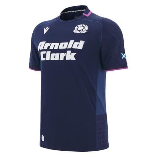 Image of Macron Scotland SRU 2025/26 Mens Rugby Shirt - Home/Away (UK, Alpha, XXL, Regular, Regular, Blue - Home)