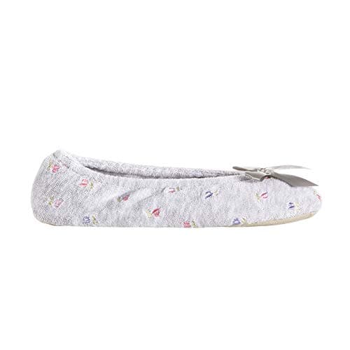 Image of Isotoner Women's Embroidered Terry Ballerina Slippers grey Size: 6.5-7.5