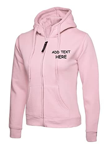 Image of Personalised embroidered Ladies Hoodie Logo or text embroidery Unisex Olympic Classic Full Zip Hooded Sweatshirt workwear From XS to 3XL(L, PINK)