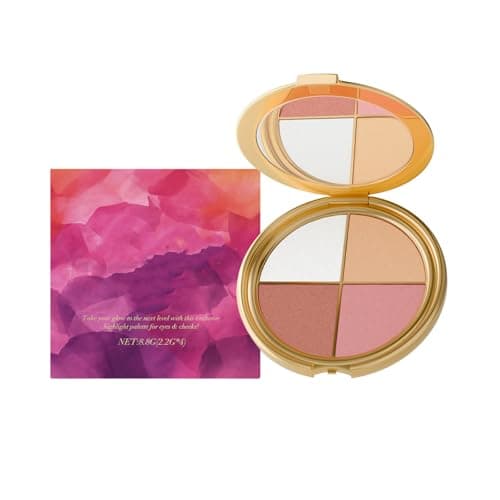 Image of Cheek Palette & Eyeshadow Palette - 4-In-1 Face Palettes with Metallic Shimmer Eyeshadow, Highlighter & Blush, Multi-Purpose Makeup Palettes Contour Kit, Portable Compact (Four-in-one, 8.8g)