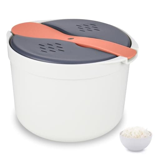 Image of RUCUDIM Microwave Rice Cooker 2L Microwave Steamer Set Household Microwave Rice Steamer Non Stick Rice and Pasta Cooker High Temperature Resistant Steam Pot with Rice Scoop