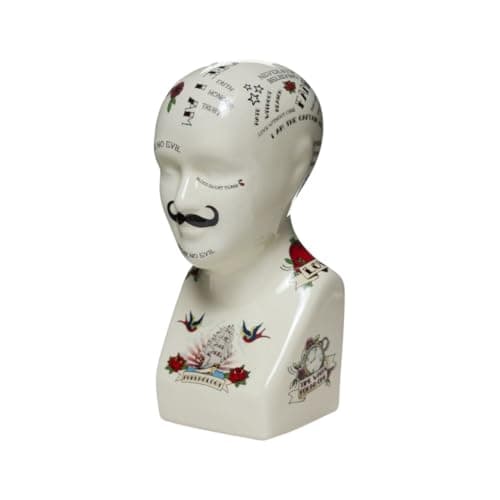 Image of AcaciaHome Stylish Porcelain L.N. Fowler Phrenology Head with Crackle-Glaze Finish – Vintage Ceramic Bust from China for Collectors, Educators, or Antique Medical Display Decor (8" Head)