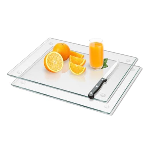 Image of 2 Pack Tempered Glass Cutting Boards Set - 40x30cm with Non-Slip Rubber Feet | Shatter & Heat Resistant, Hygienic Glass Chopping Boards for Kitchen Countertops & Dining Tables