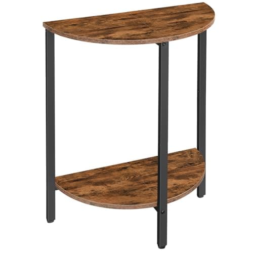 Image of HOOBRO Round Side Table, Small Sofa Side Table, Half Moon Table with 2 Tier Storage Shelves, Corner Tables Slim Bedside Tables for Living Room, Bedroom, Hallway, Rustic Brown and Black EBF166BZ01N1