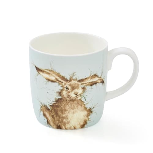 Image of Royal Worcester x Wrendale Designs 'Hare Brained' Large Coffee Mug - Fine Bone China White Mug with Handle, Featuring Hare Illustrations by Artist Hannah Dale, Dishwasher & Microwave Safe, 400ml