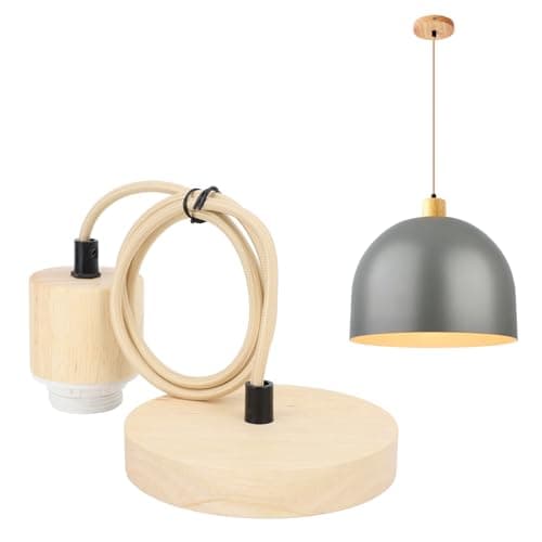 Image of Milltrip E27 Pendant Lamp Holder, Ceiling Light Fitting, Solid Wood Bulb Base Hanging Light Fixture with 1 Meter Cable